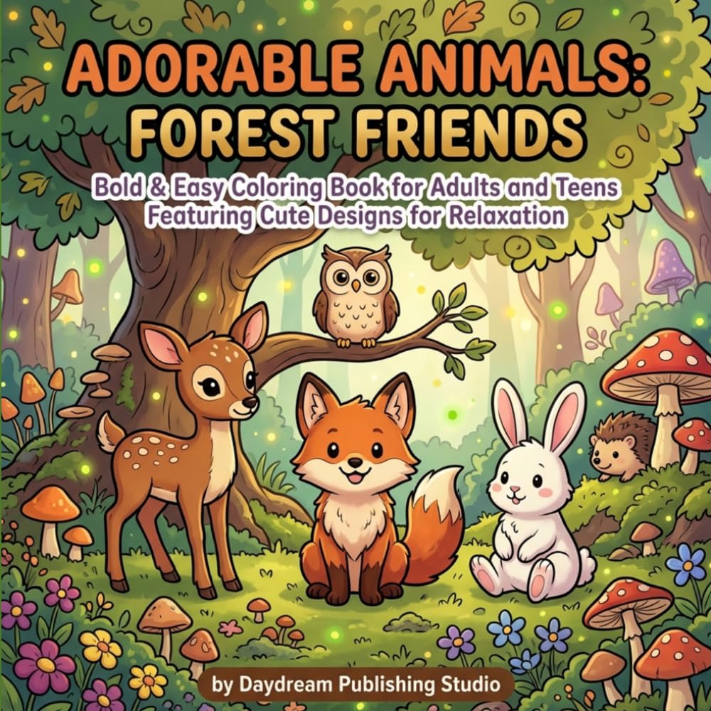 Adorable Animals: Forest Friends: Bold & Easy Coloring Book for Adults and Teens Featuring Cute Designs for Relaxation