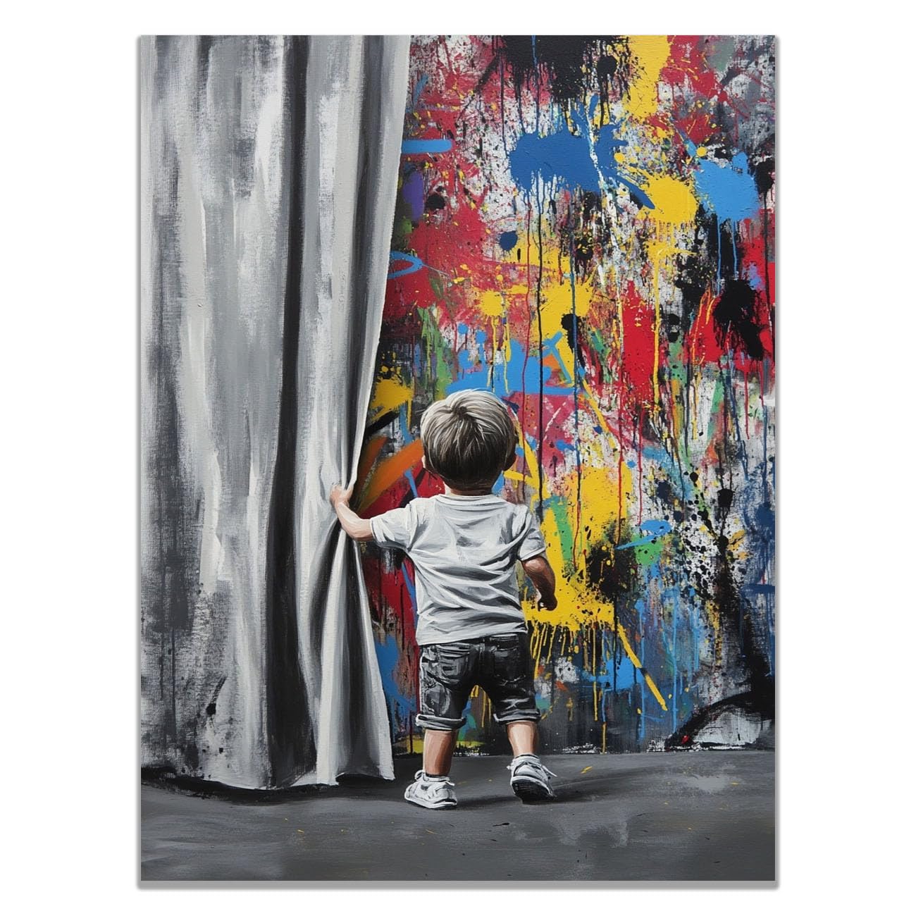 WIKEO Banksy Graffiti Canvas Wall Art Graffiti Colorful Boy Mural Living Room Décor,Canvas Prints,Abstract Wall Art,-Street Pop Posters Inspirational Quotes(Red)-80x120cm Unframed