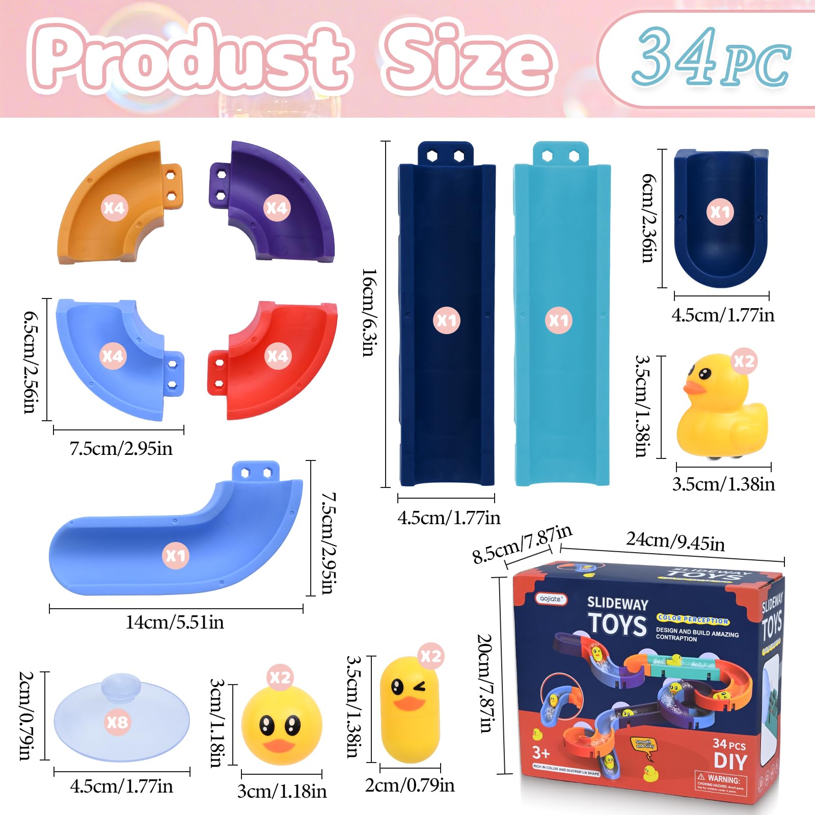 WEXFFU 34Pcs Kids Bath Toys, Track Bath Toy, Bath Track Game Shower Water Toys with Suction Cups Baby - Image 2