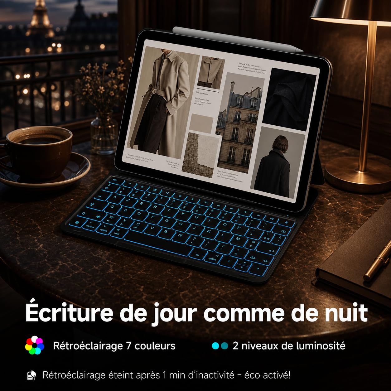 CACOE Coque Clavier pour iPad Air 11" M4 2026/M3 2025/M2 2024, Noir | AZERTY Sans Fil Rétroéclairé Clavier pour Air 11 5ème 2022 / 4ème 2020/ iPad Pro 11" (4/3/2/1 Gen) Ultra-fin, de Raccourci
