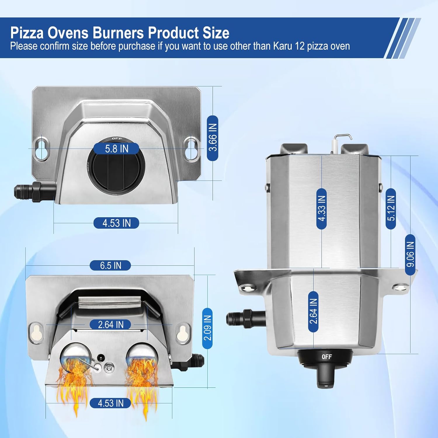 Pizza Oven Accessories, Pizza Oven Gas Burner Attachment, Outdoor Pizza Oven Accessory for Karu 12/12G/12-Inch Models Pizza Oven Propane Burner, Propane Conversion Kit with 5FT Hose & Regulator.