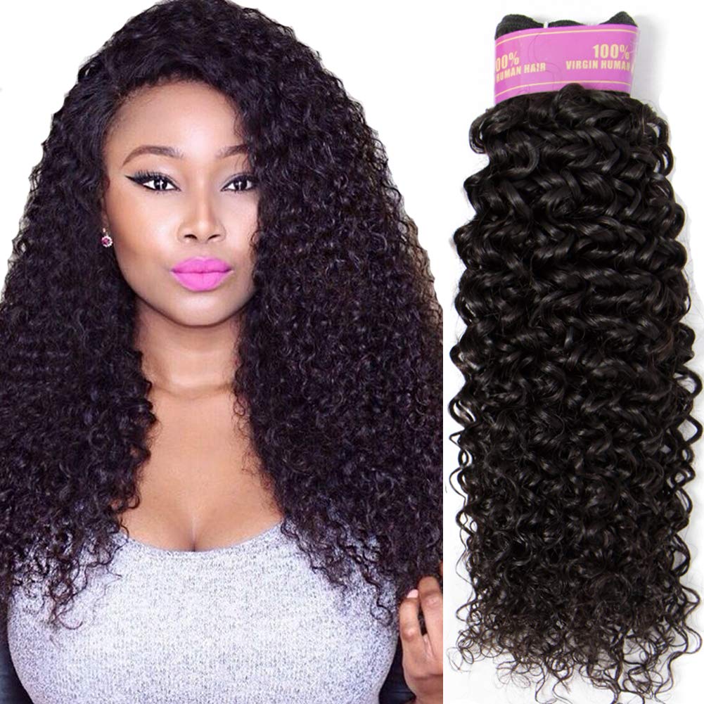 RECOOL10A Brazilian Hair Bundles Curly Hair Products Human Hair Extensions One Piece Separately Bundle Single Bundle Hair Natural Color(1 bundles 14 inch, curly)