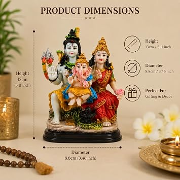 Shiv Parivar Murti Statue 13cm Hindu God Idol Shiva Parvati Ganesha Family Figurine for Home Mandir Pooja Room Temple Decor Religious Ornament Spiritual Gift Diwali Housewarming Decoration