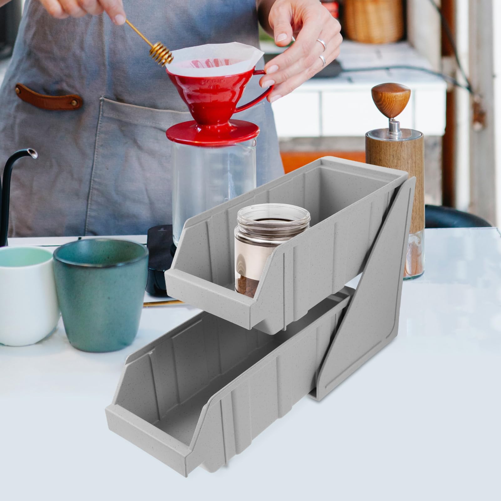 FUNOMOCYA Hotel Sugar Bag Organizer Plastic Desktop Sugar Bag Holder Grey Tea Bags Coffee Station Holder