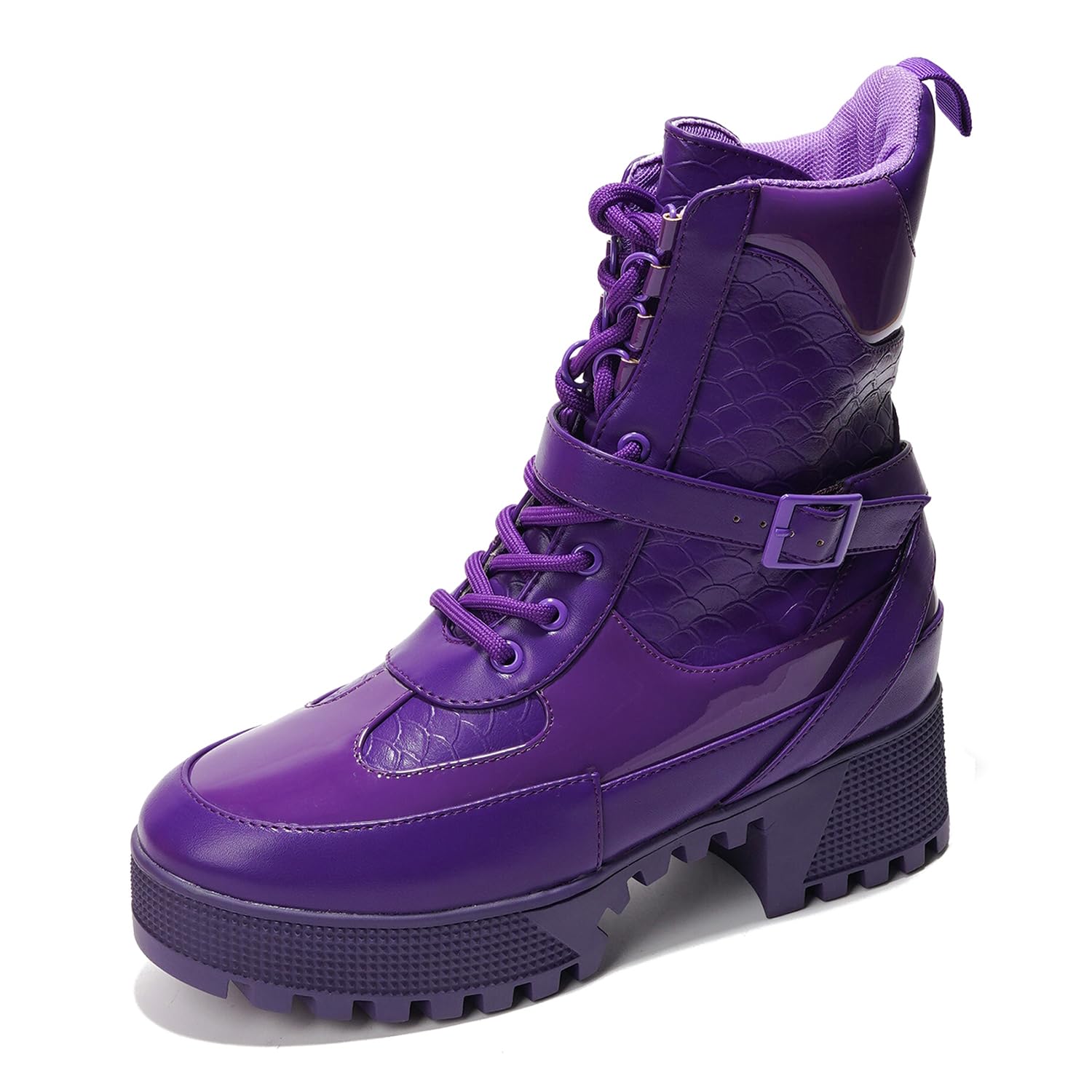 Women's Chunky Heel Combat Boots Platform Lace Up, High Top Ankle Boots Fall Winter Streetwear, Non-Slip Block Heel (Hot Rod)