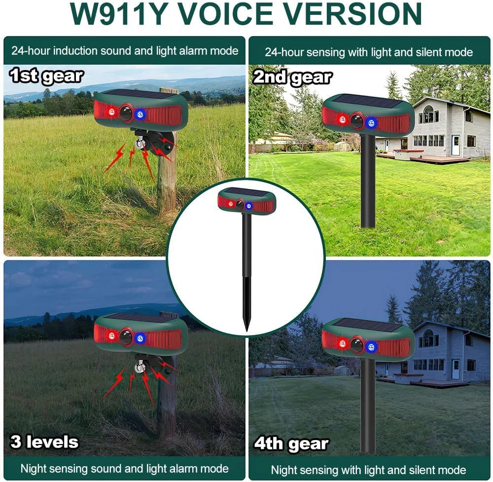 Alarma solar sensor de movimiento al aire libre, altavoz dual de 129 dB, sistema de alarma de seguridad de sonido 13 impermeable, luz estroboscópica de advertencia, casa granja huerta granero