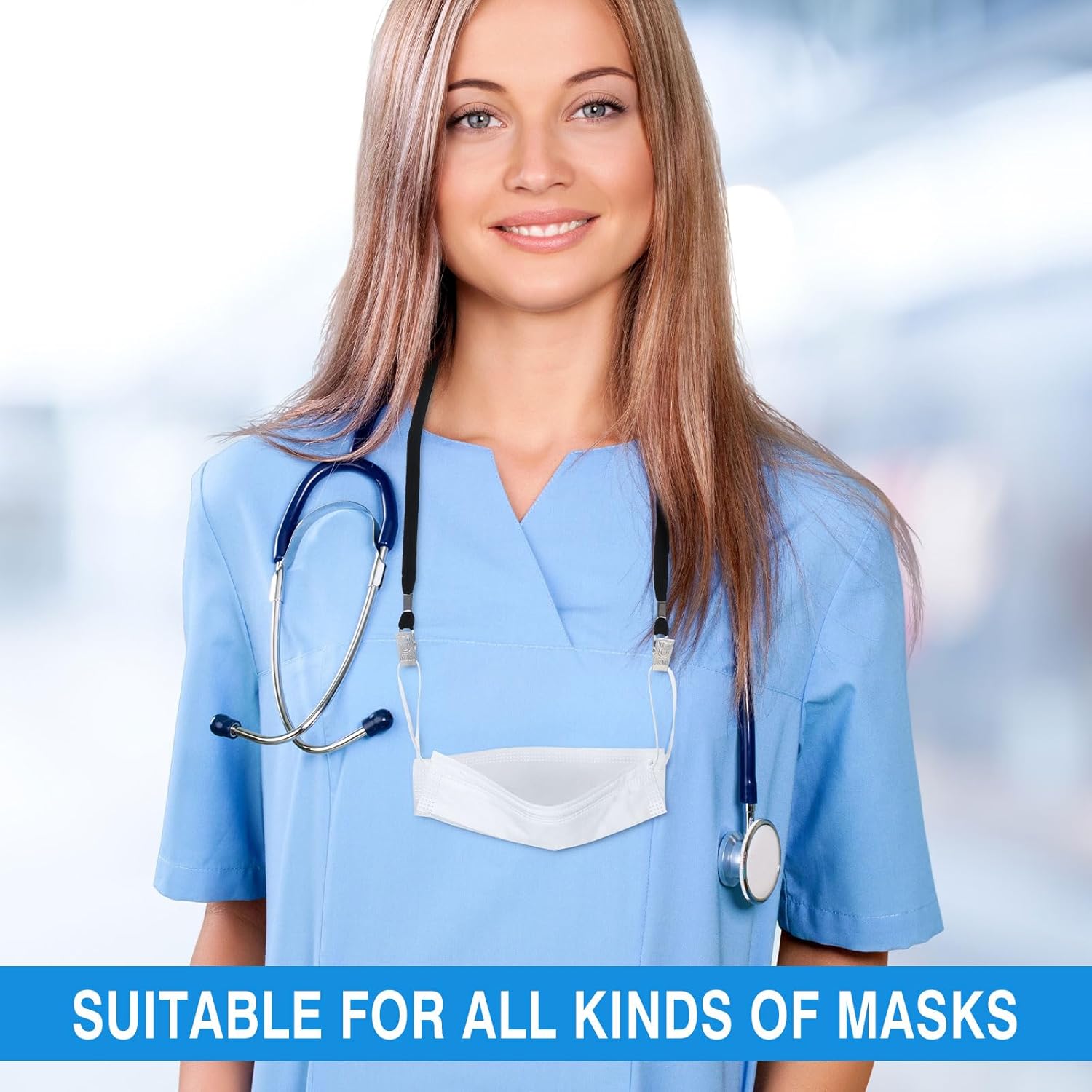 Patelai 100 Pack Double Clip Lanyards Bulk Face Mask Lanyard Twist Free 2 Hook Design Adjustable Badge Neck Strap for ID Name Badge Holder Back to School Conference Office Class Essential (Black) - Image 3