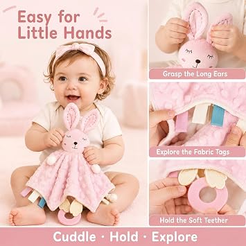ZIGJOY Baby Comforter with Tags Bunny Security Blanket for Newborn Gift