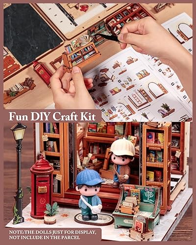 Miniatura 58 de Cutefun Kit de rincón de libros, kit de casa de muñecas en miniatura, kits de rincón de libros para adultos, sujetalibros con luz LED para Cuerdas