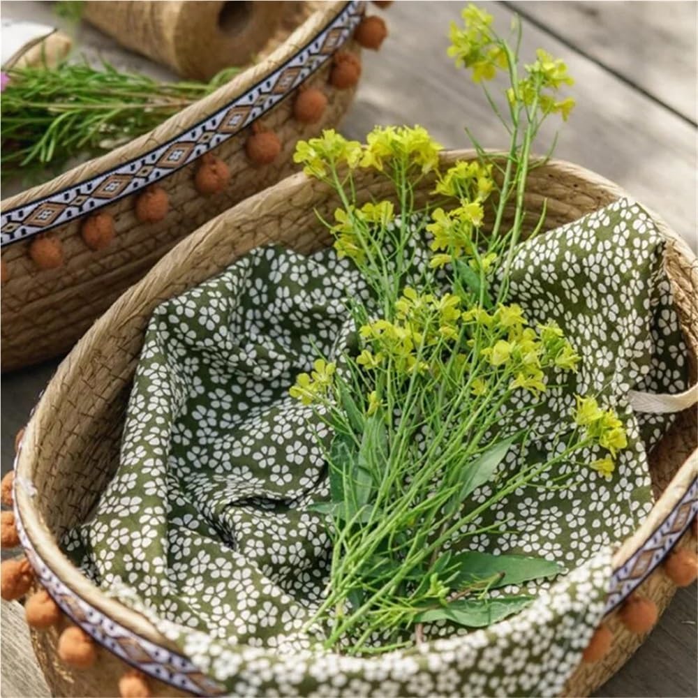 Luopan Storage Accessories, 1-Pack, Outdoor Natural Willow Straw Picnic Storage Basket, Garden Wall Flower Pot, Home Decoration Container(M 28 x 21 x 9cm)
