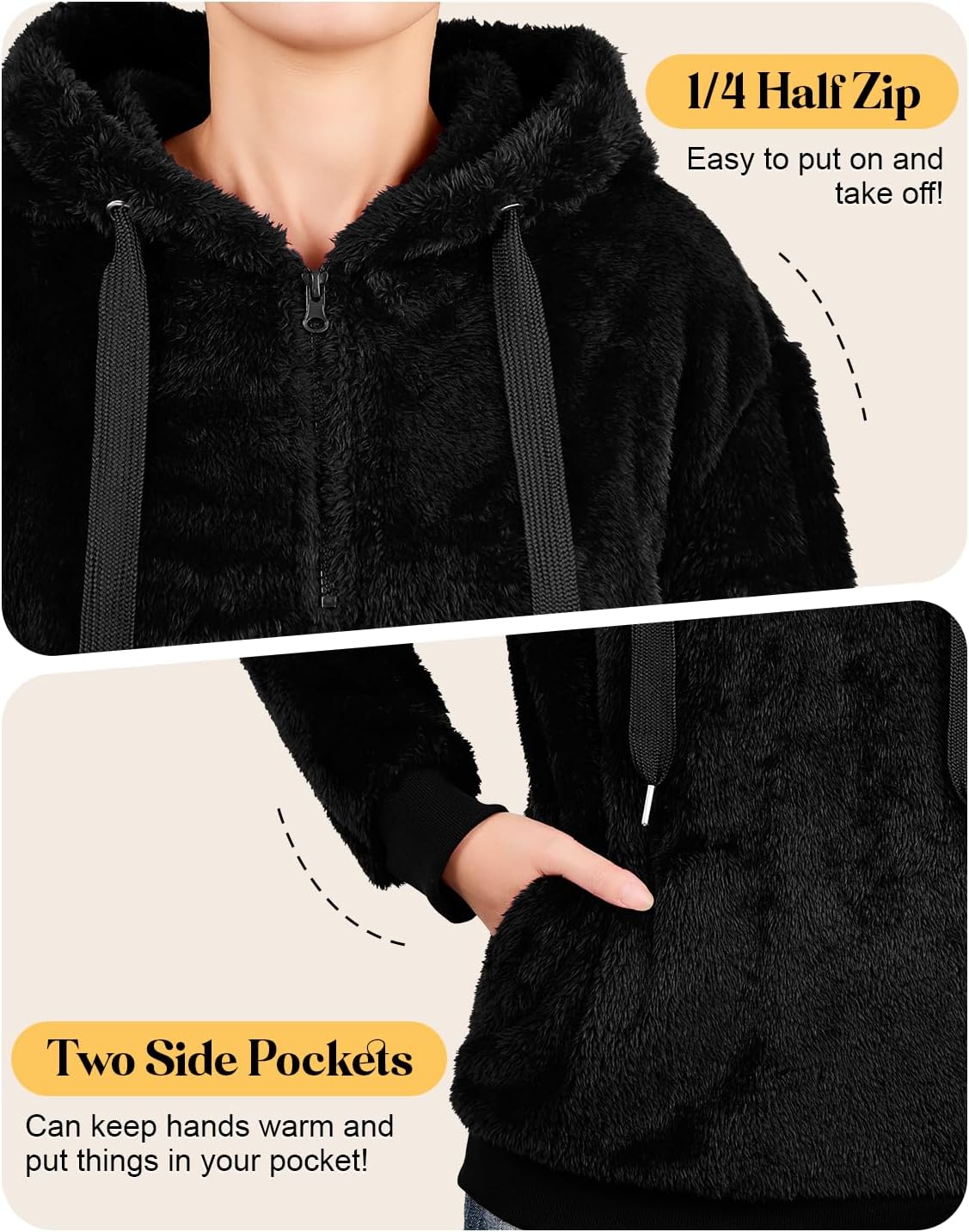 Century Star Womens Fuzzy Hoodies Pullover Sport Hoodie Cozy Oversized Pockets Hooded Sweatshirt Athletic Fleece Hoodies - Image 4