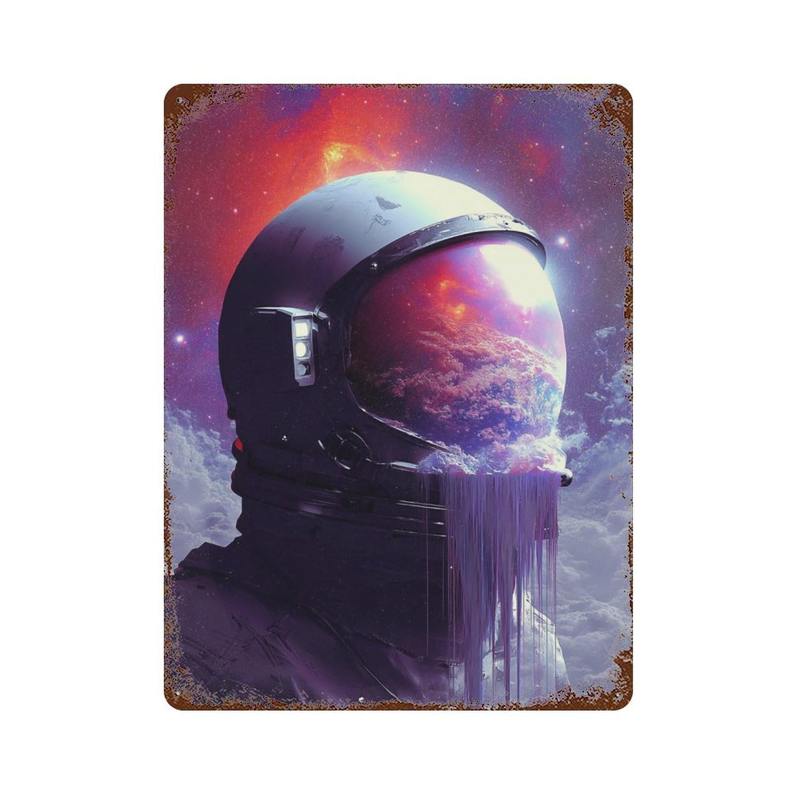Garage Style Cosmic Astronaut Helmet-8 Rustic Tin Plaque 15.7"x11.8", Vintage Wall Decor for Bar And Workshop