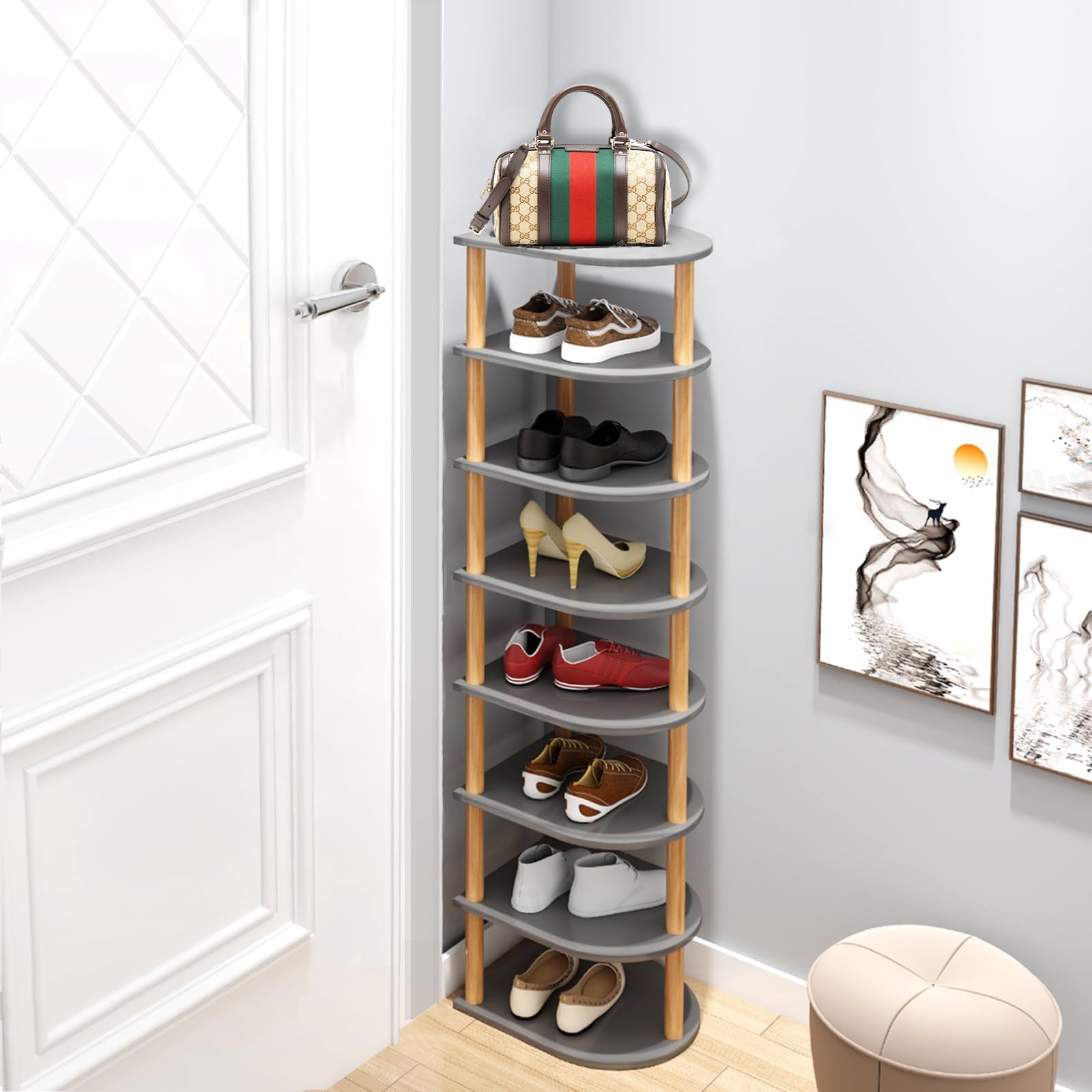 Amazon.com: Wood Shoe Rack Narrow Shoe Rack 8 Tier ,Vertical Shoe Shelf ...