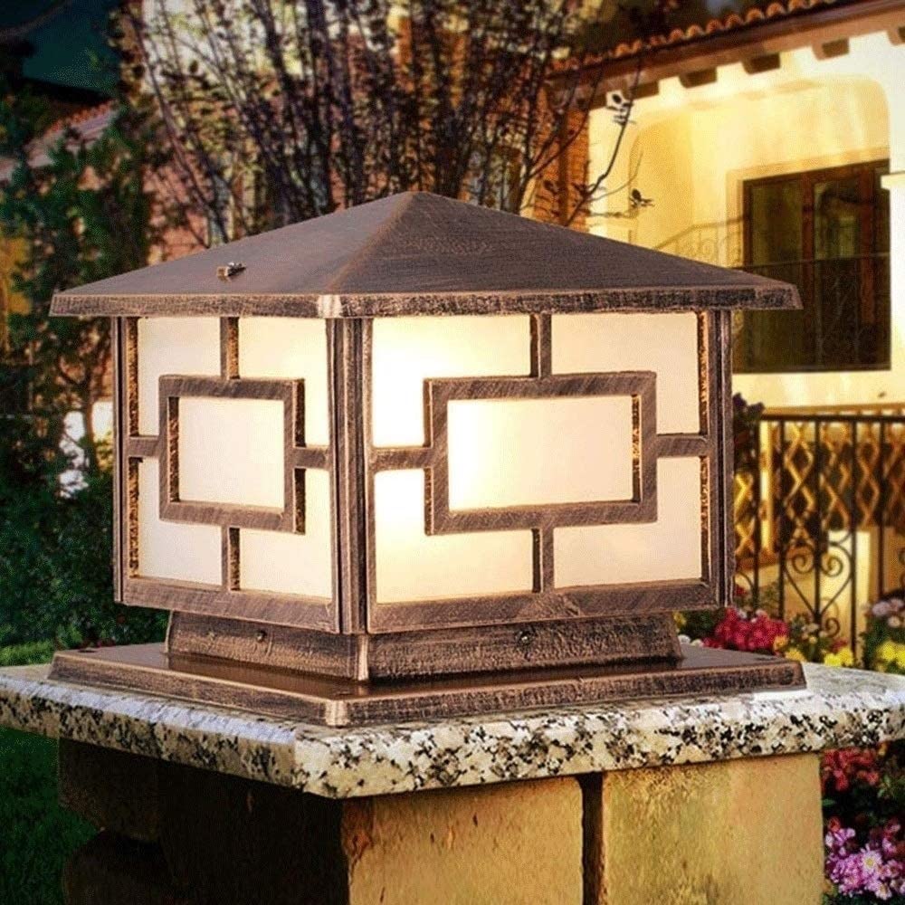 Europejska zewnętrzna szklana lampa stołowa E27 oświetlenie do dekoracji lampa filarowa piętno tradycja antyczna Victoria wodoodporne, aluminiowe ogrodzenie ogrodowe światło