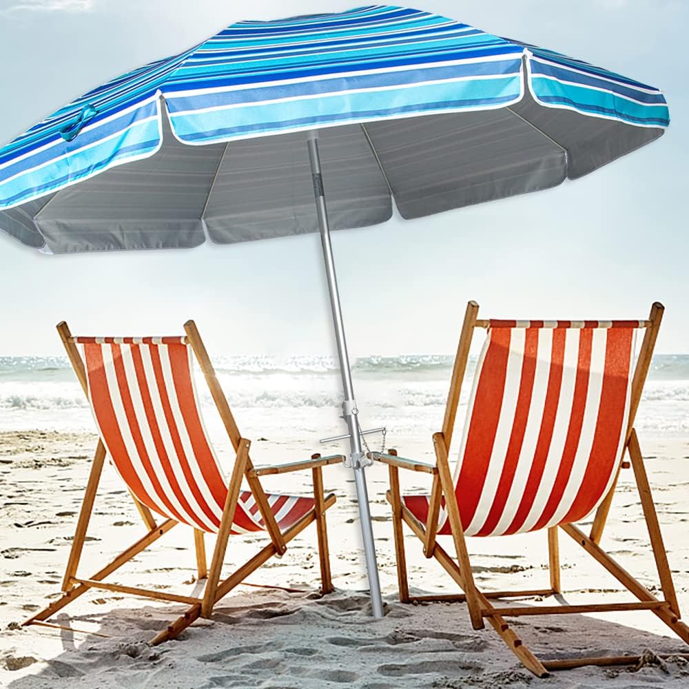Snail Beach Umbrella Outdoor Portable Sunshade Umbrella for Sand & Sun UPF 50+ Protection High Wind Beach Umbrellas with Sand Anchor Tilt Aluminum Pole Air Vent and Carry Bag 7.2FT(Blue Striped)