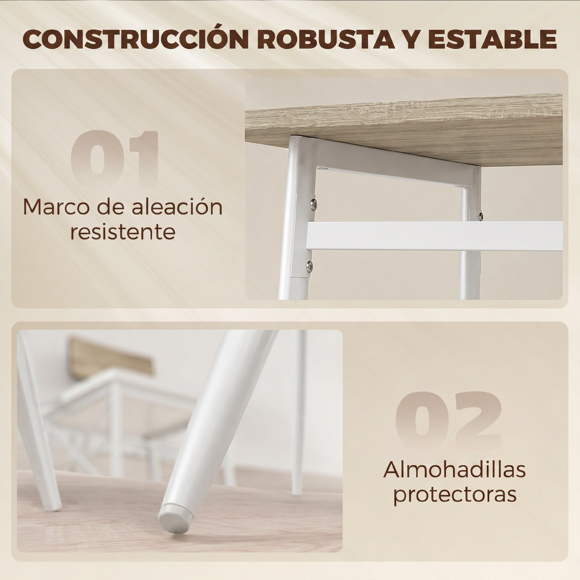 HOMCOM Juego de Mesa y Sillas de Comedor 5 Piezas Roble y Blanco | Mesa de Cocina Rectangular con 4 Sillas Acolchadas, Estilo Moderno, Marco Metálico, Espacios Pequeños, Salón, 106x66x75 cm