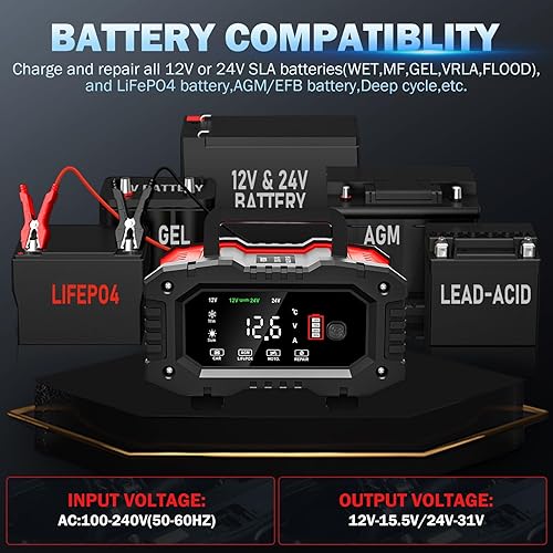 Miniatura 2 de Cargador de batería de coche de 12 V y 6 amperios, cargador de batería inteligente automático, cargador de goteo automático, cargador de flotador y