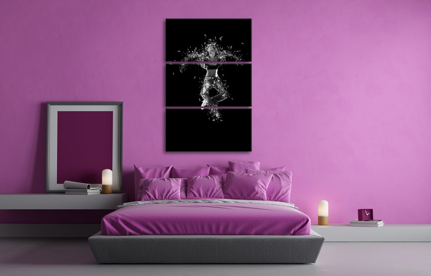 Freshe Hiphop Tänzerin Effetto: Nero/Bianco Come Tela, Motivo già incorniciato su Telaio in Vero Legno, Stampa Digitale di Alta qualità con Telaio, nessun Poster o Poster, Dreiteilig (120x80)