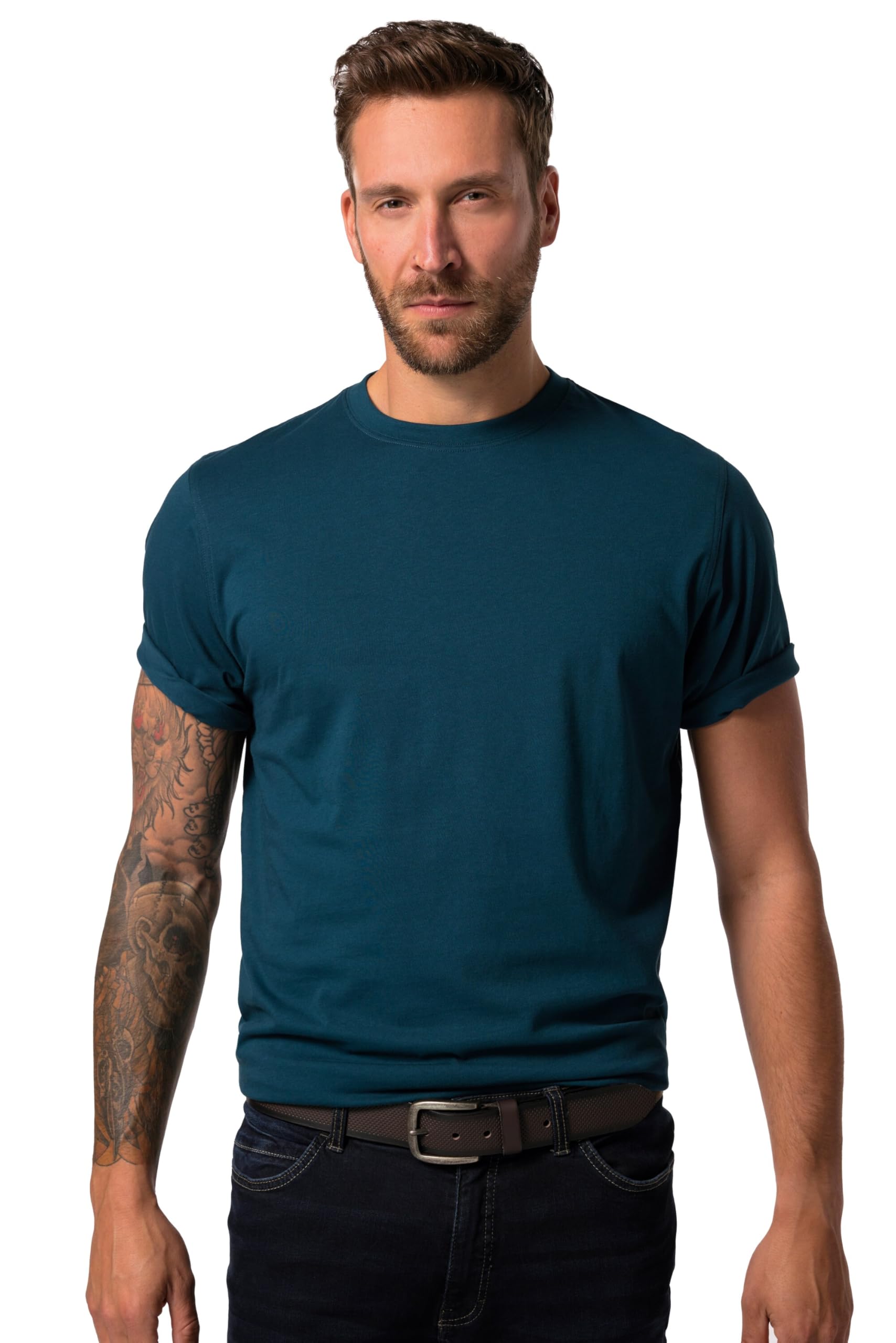 JP 1880 Men's Large Sizes Plus Sizes Menswear L-8XL Basic Crew Neck Combed Cotton up to 10 XL 702558, Dark Petrol, 7XL