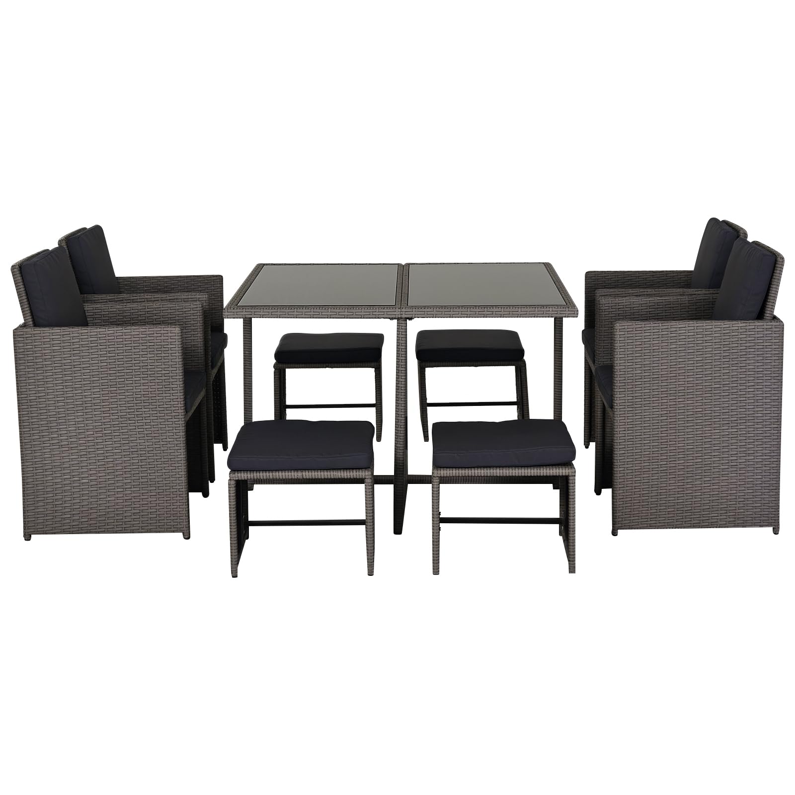 Outsunny Set Mobili da Giardino Esterno Tavolo con 4 Sedie 9pz Grigio | 4 Poggiapiedi, Rattan