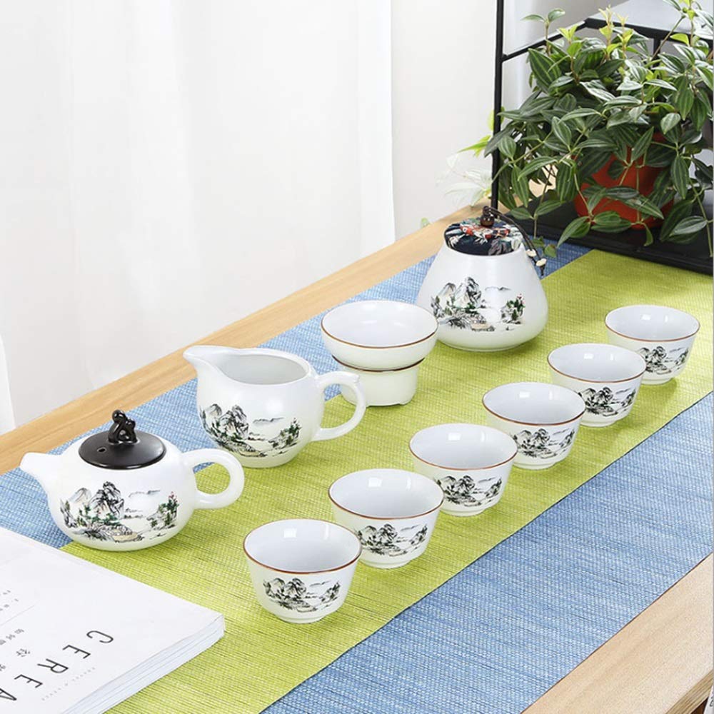 Service à thé, Service à thé en Soie, Coffret Cadeau d'affaires Haut de Gamme, Service à thé Complet, Service à thé en Porcelaine Blanche Dehua, Service à thé (Couleur : C) (A) (C) Decoration