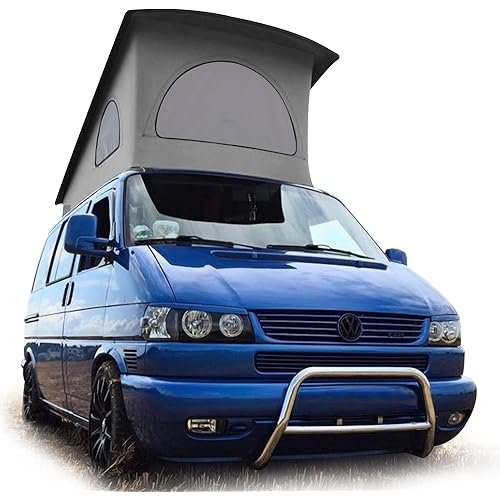 Roof Top Tent Camping 3 Window Roof Tent Pop Top Camper Light Grey Canvas Compatible with VW T4 Eurovan Weekender Short Wheel Based SWB Camper - Grey Mosquito Net, 2 Person Rooftop Tents