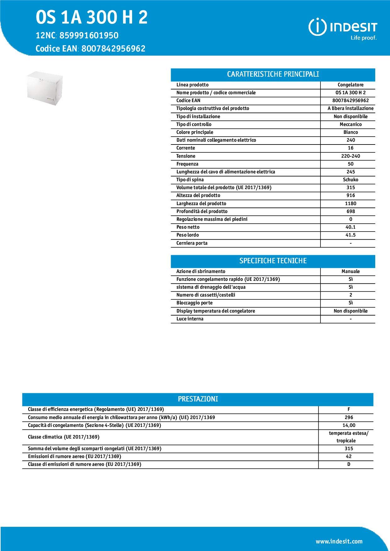 Congelador Horizontal - Indesit OS 1A 300 H2, Capacidad 311 litros, Clase A+, Blanco