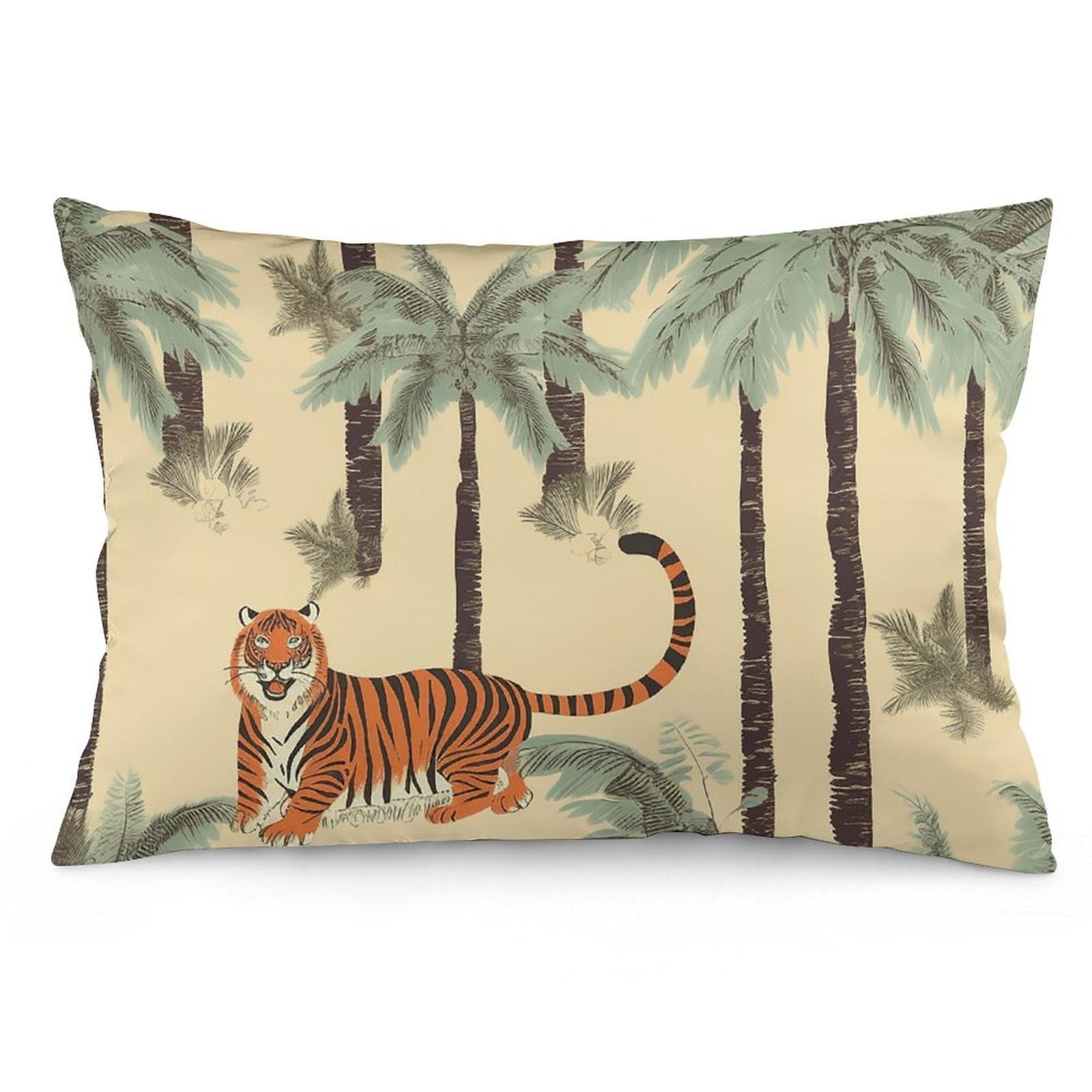 2 Pack Pillow Cases for Hair and Skin, Soft Breathable Pillow Case Covers with Hidden Zipper, Palm Trees and Tigers Pillowcase 12 "x20 Pillow Covers for Sleeping Gift