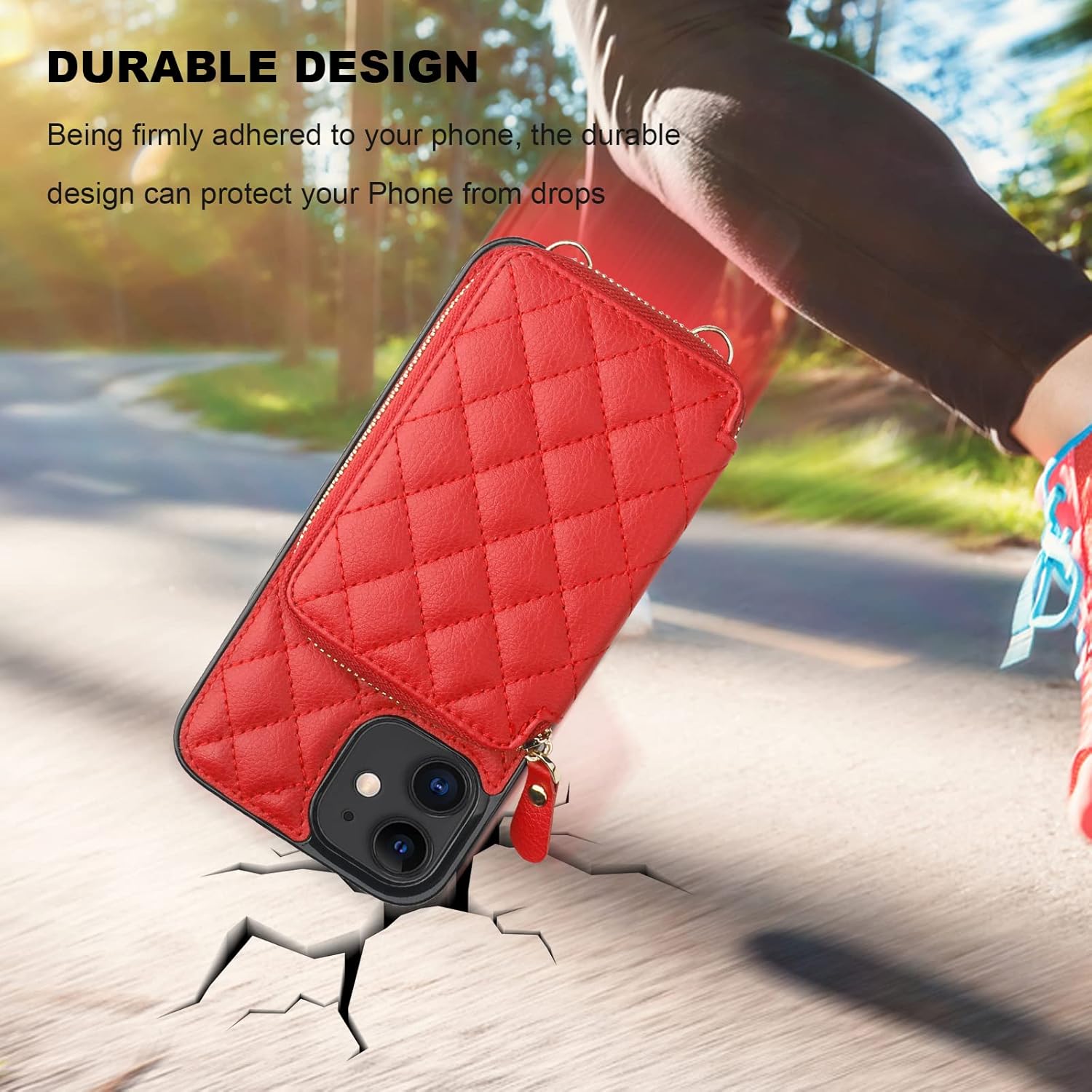 Bocasal Crossbody Wallet Case for iPhone 12/12 Pro, RFID Blocking PU Leather Zipper Handbag Purse Flip Cover, Kickstand Folio Case with Card Slots Holder Wrist Strap Lanyard 5G 6.1 Inch (Red)