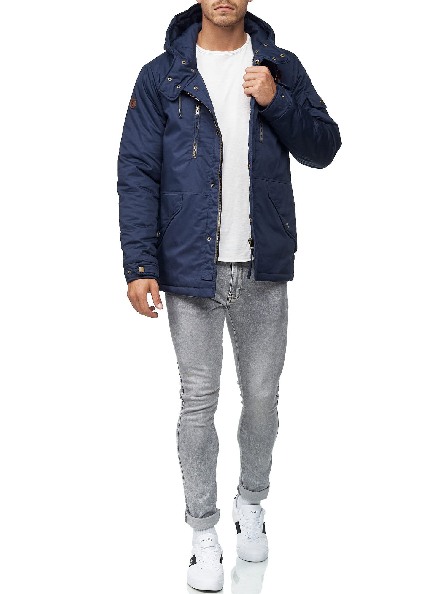 Indicode Herren Elmhurts Herrenmantel Parka mit verdeckter Knopfleiste | Eleganter Herrenmantel mit Kapuze und zeitlosem Design, Herrenjacke, Kurzmantel, Outdoorjacke, warmer Wintermantel für Männer