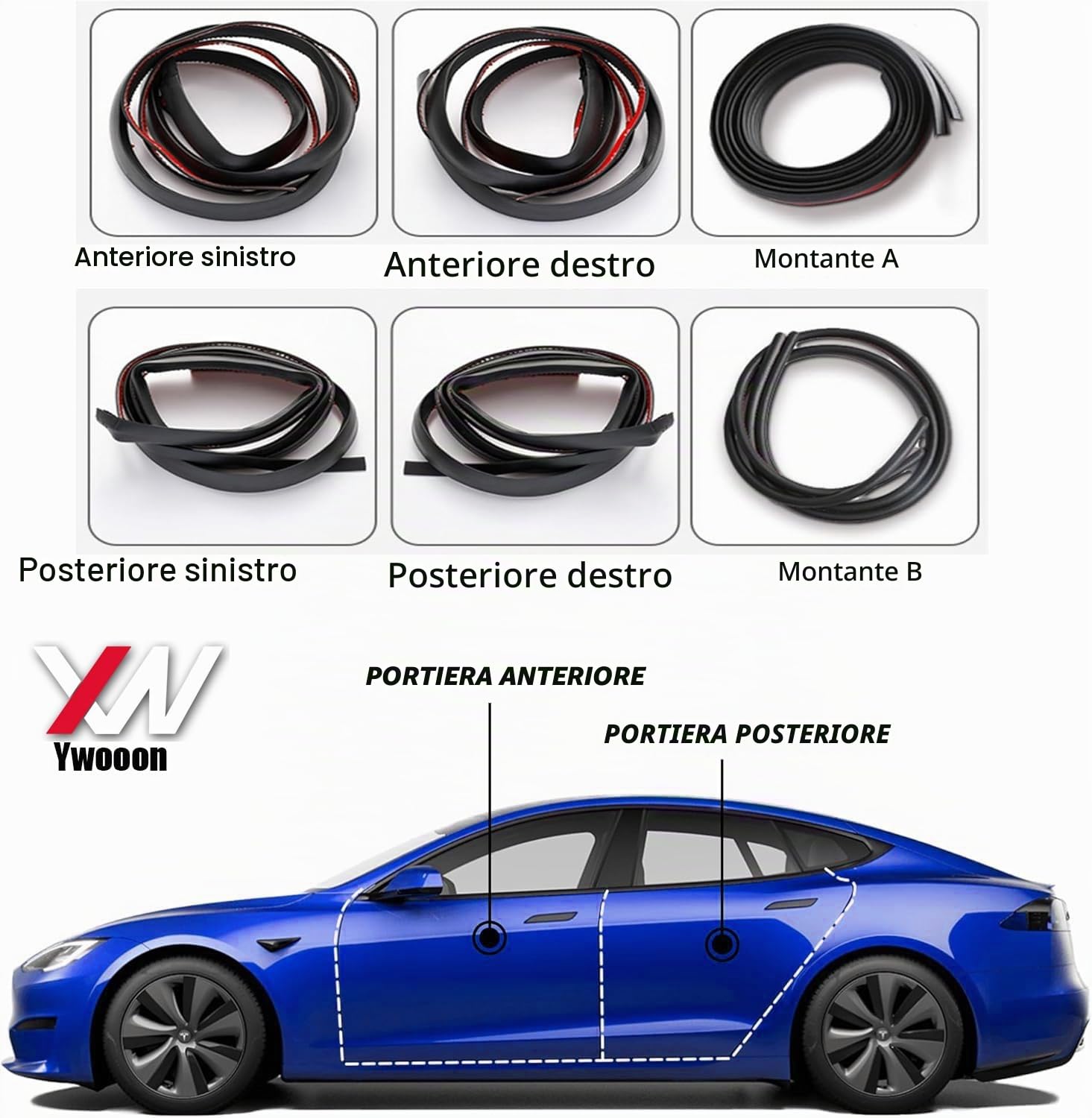 Kit Guarnizioni per Porte per Tesla Model 3 2016-2023, Striscia di Gomma Insonorizzante per porte e finestre per auto, Striscia di Tenuta in Gomma per Cavi Meteorologici per Model 3