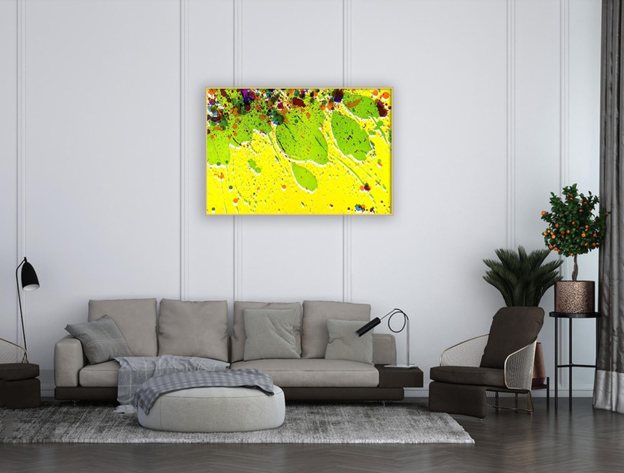 RYLJCZ Walasse Ting Impresiones en Lienzo - Reproducción de Pinturas Famosas abstractas enmarcadas - Figuier- Cuadros decoración de Sala de Estar 50x70cm (19,7x27,6in) Marco Dorado
