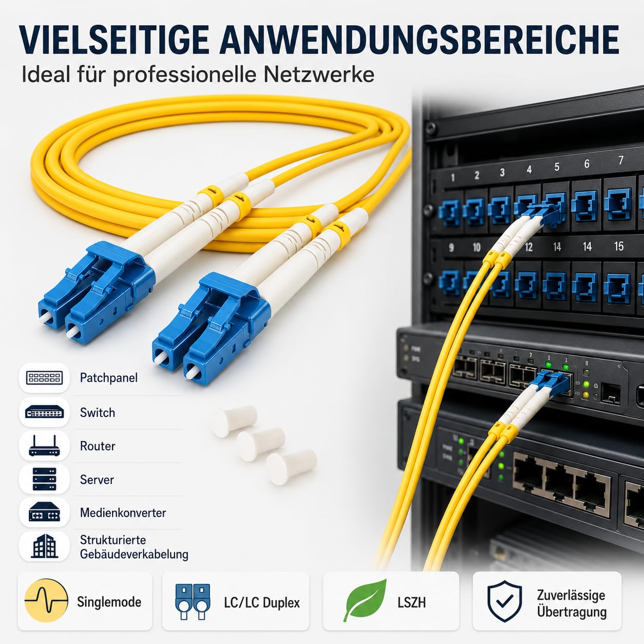 1aTTack.de 1 x 20 m OS1 / OS2 LWL DX DUPLEX kabel krosowy LC/UPC - LC/UPC SM SINGLEMODE - 9/125 µm LSZH żółty