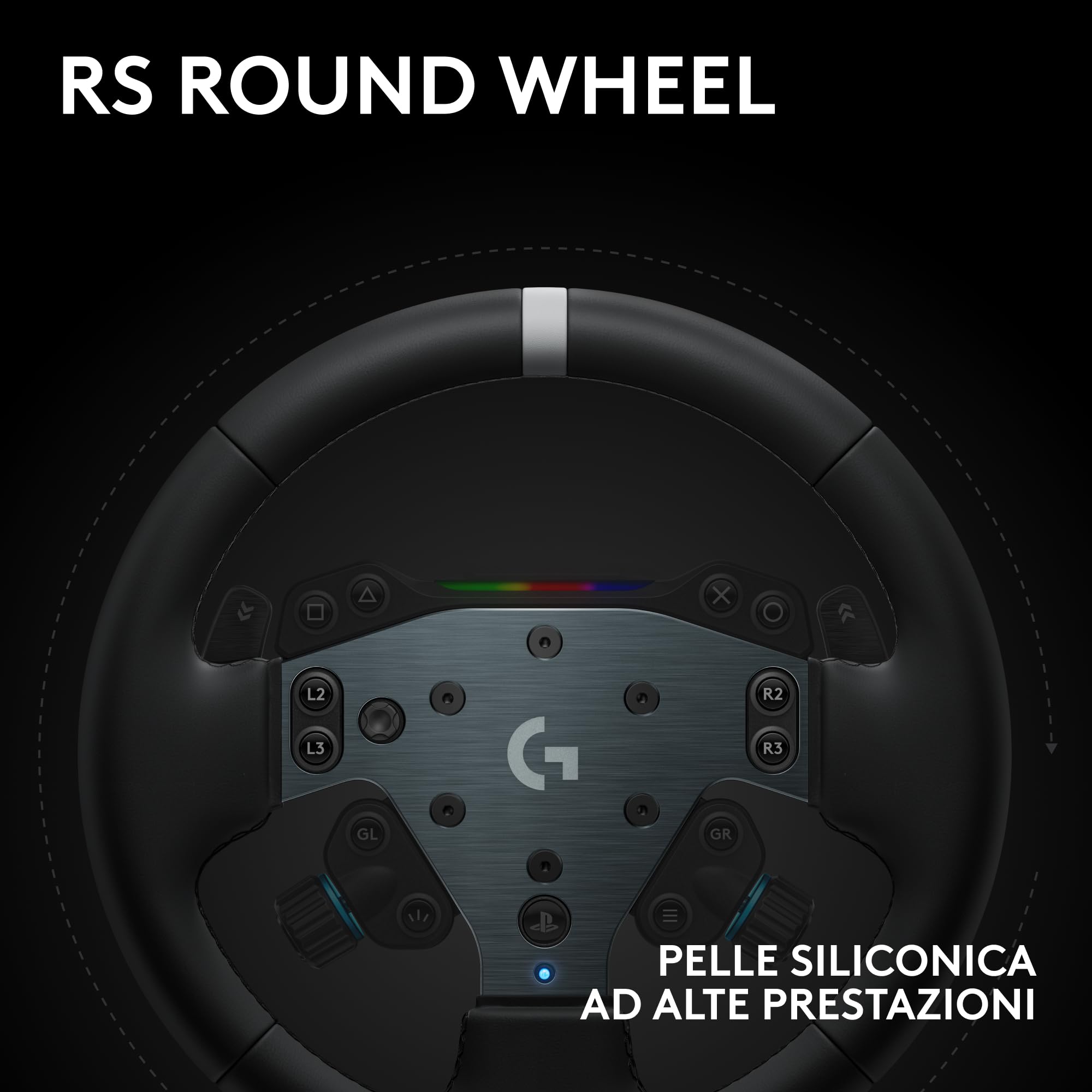 Logitech G RS50 System, set da corsa di simulazione a 3 pezzi | Base volante RS50, trasmissione diretta 8 Nm, RS Wheel Hub, 13 pulsanti, RS Round Wheel 28 cm - PS5/PS4/PC - Nero