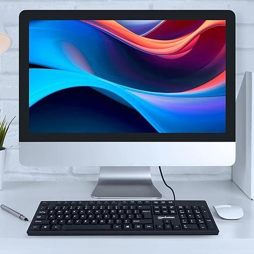 Miniatura 8 de Manhattan Teclado de computadora con cable  Teclado negro básico  con cable USB-A de 4.5 pies, 104 teclas, soportes plegables  Compatible con