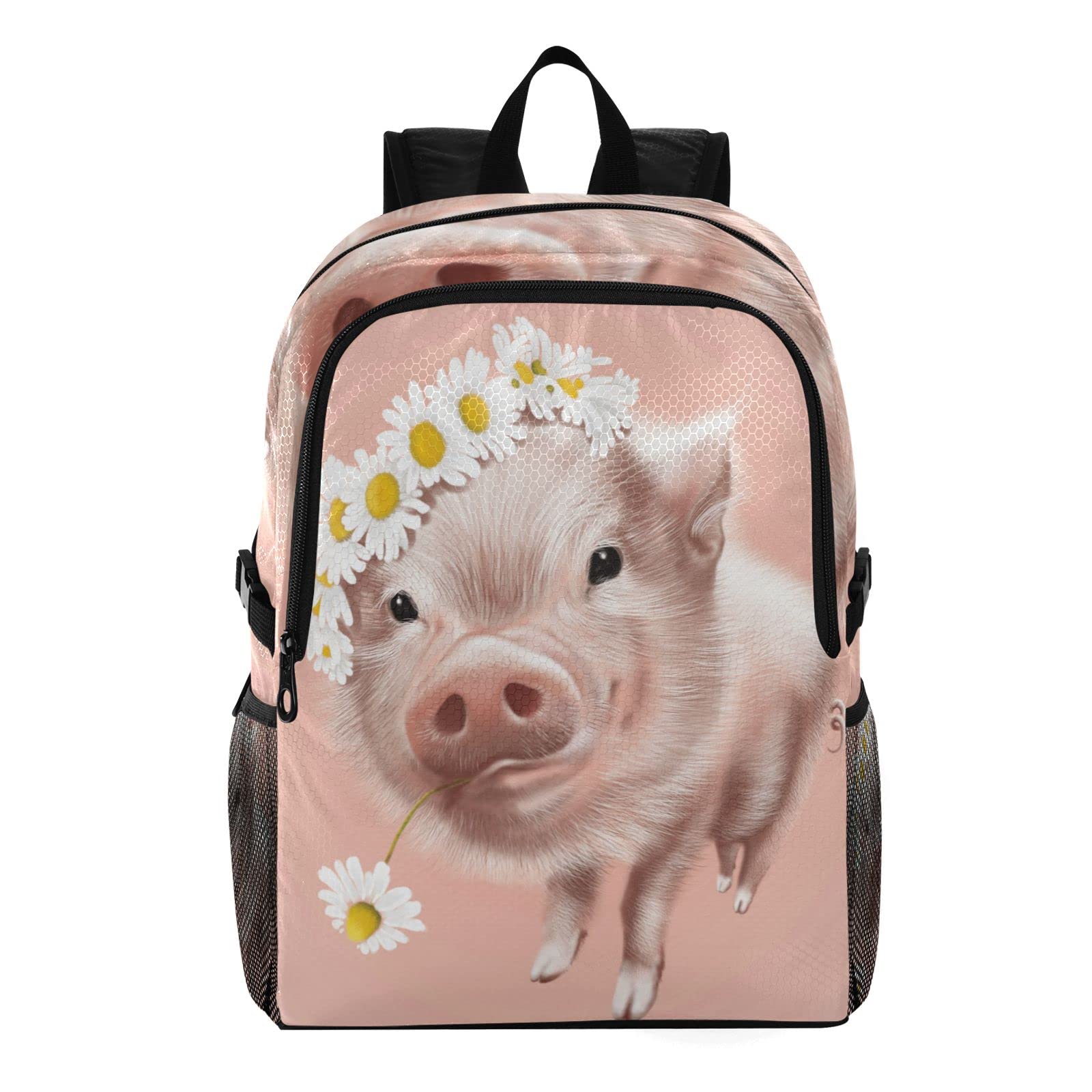 Anantty Foldable Backpack Cute Pig Floral Daisy Lightweight Daypack Rucksack Travel Shoulder Bag School Bag