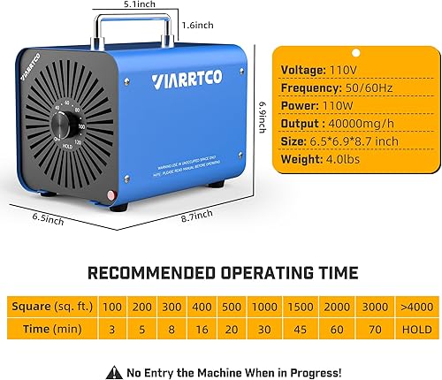 Miniatura 6 de Generador de máquina de ozono 40000mg/h - 6000+ pies cuadrados para el hogar, coche - todo azul metálico