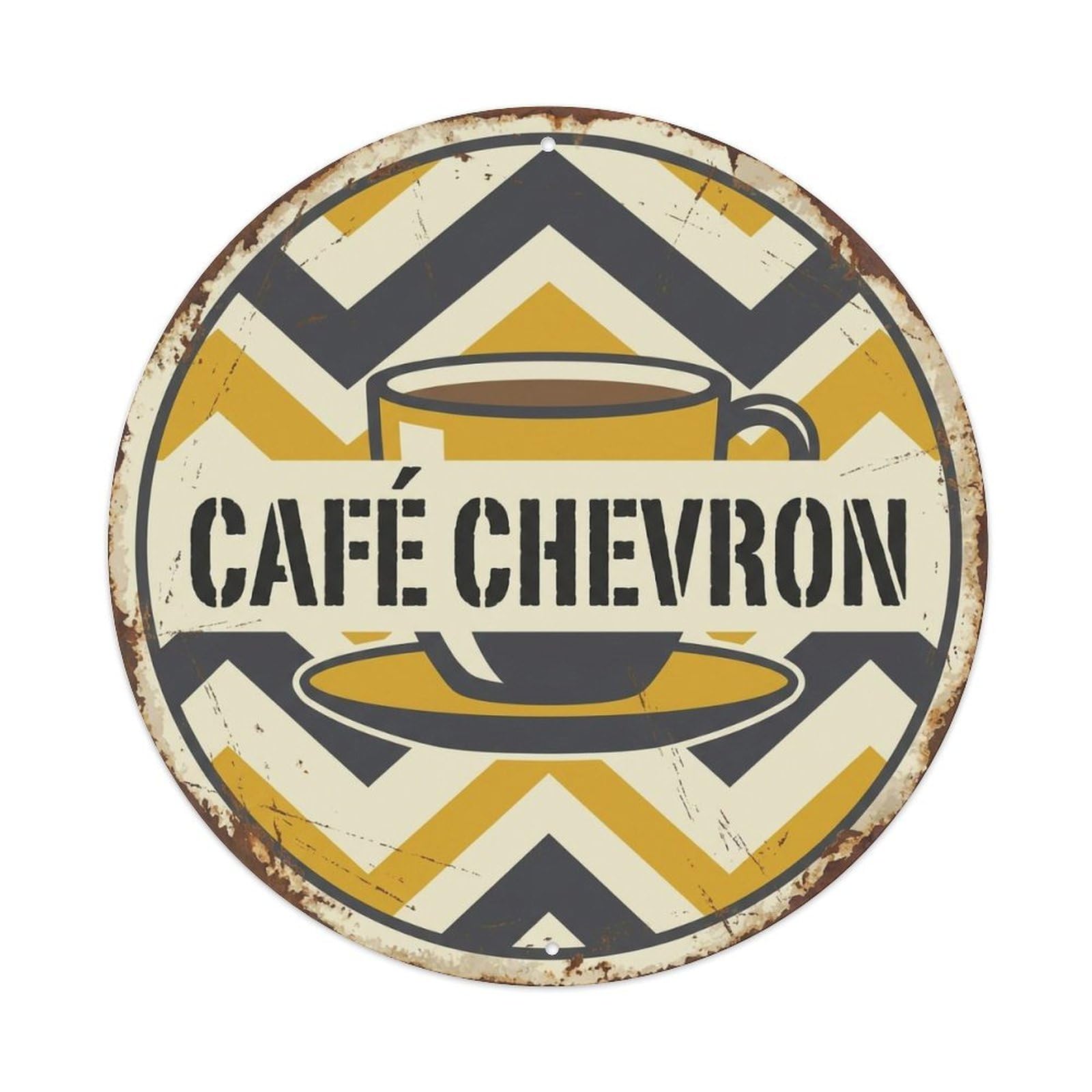 Chevron Zigzag Bistro Cafe Metal Tin Sign Plaque Wall Decor for Cafe, Club, Garden Round Metal Poster 8x8Inch