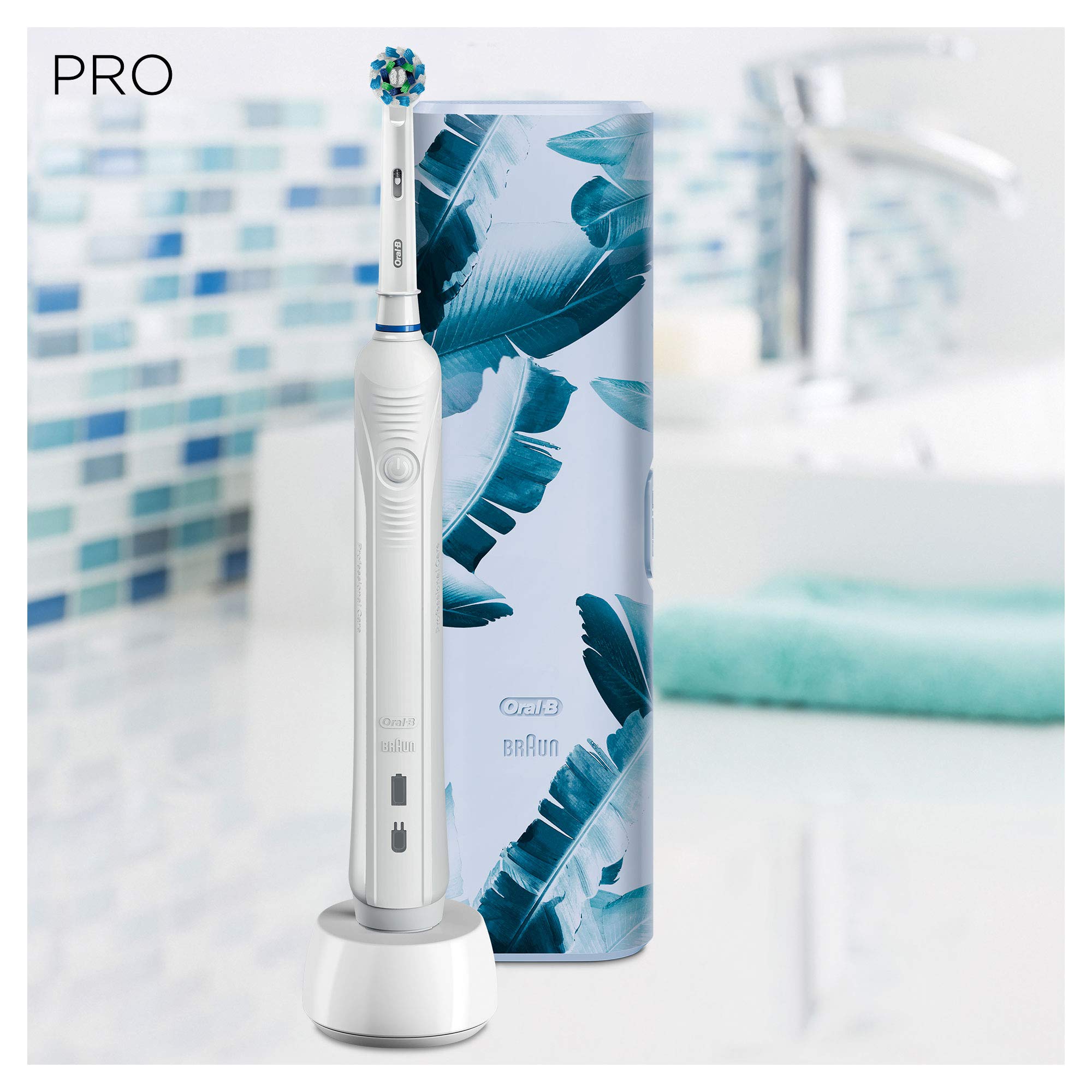 Oral-B Pro 1 750 Brosse À Dents Électrique Rechargeable Avec 1 Manche Capteur De Pression, 1 Brossette Et 1 Étui De Voyage Offert, Élimine Jusqu’À 100 % De Plaque Dentaire, Idée Cadeau, Blanc