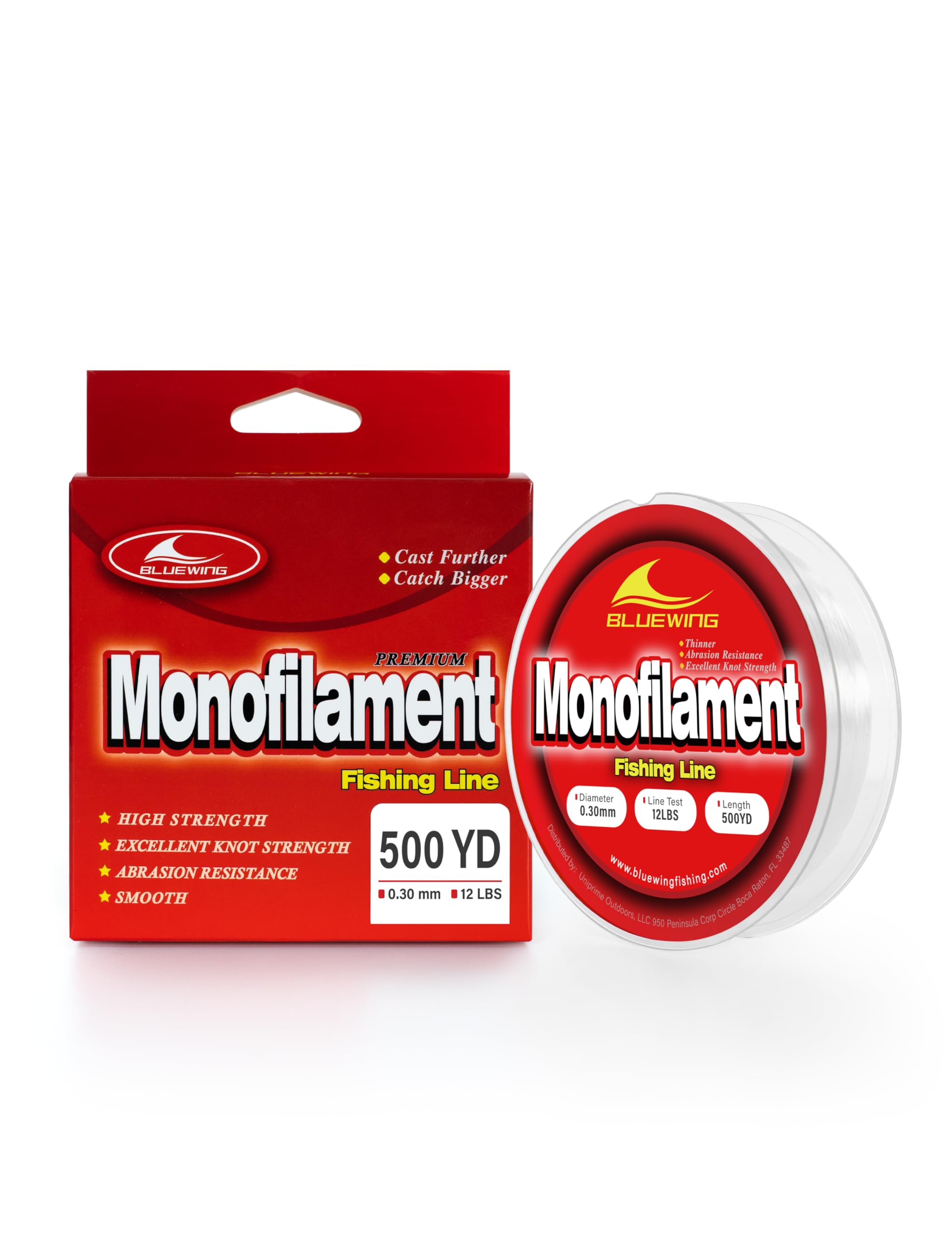 BLUEWING 500 yd Monofilament Fishing Line 500 Yard Spool Invisible Thin Diameter Fishing String 500-yards Mono Fishing Line, 0.3mm 12LB 500YD, Clear