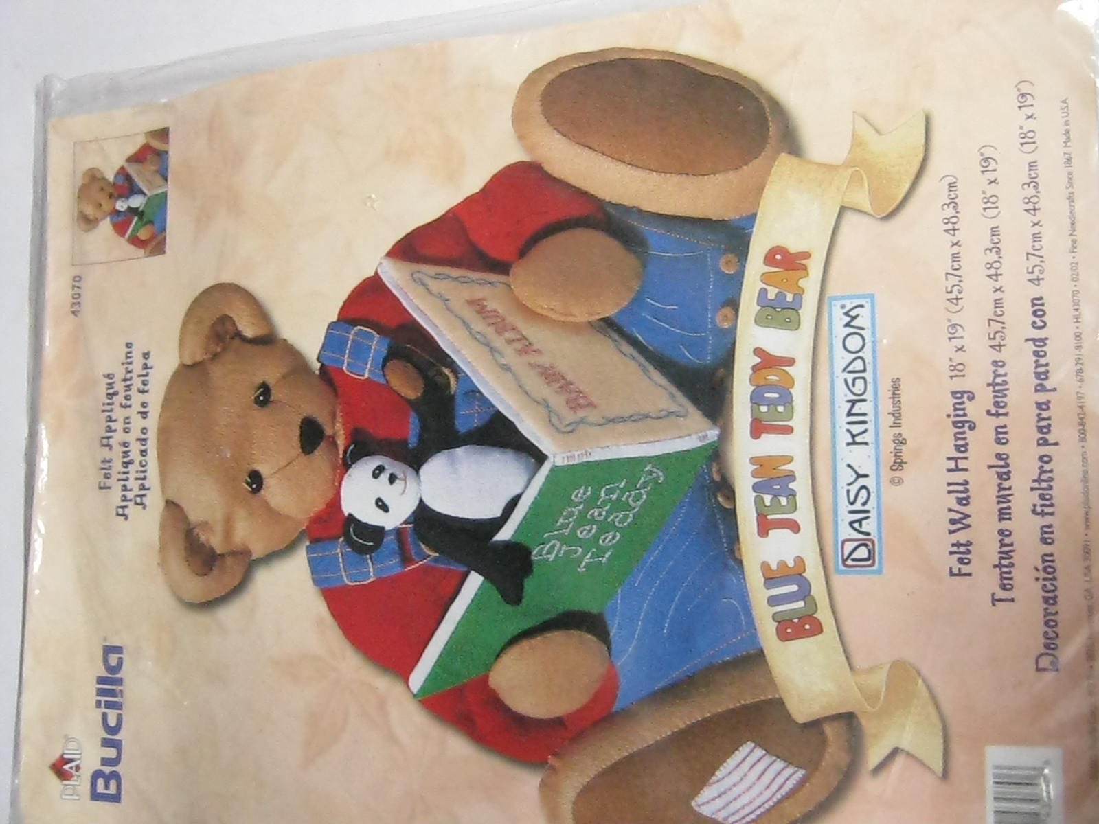 Bucilla Blue Jean Teddy Bear Felt Wall Hanging