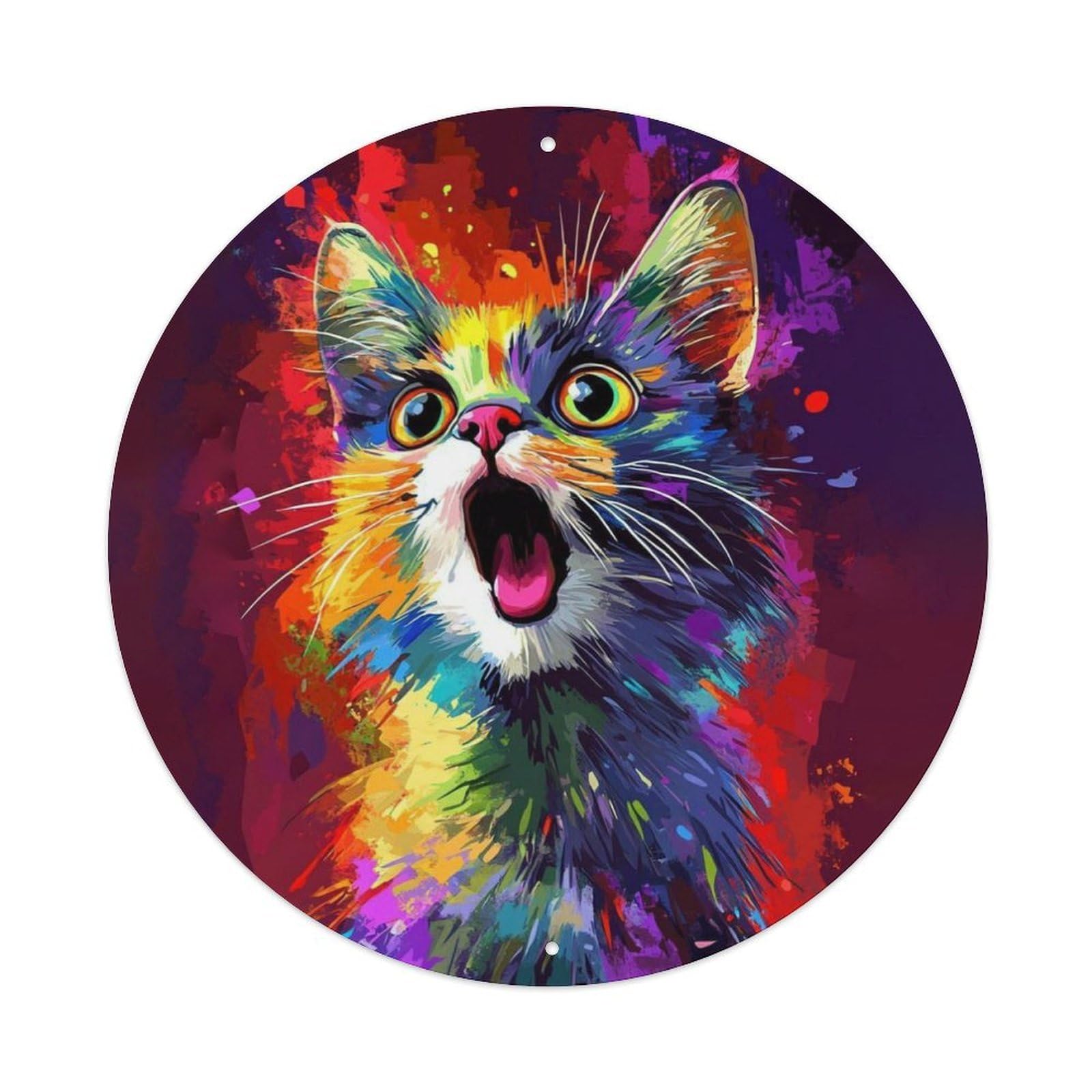 Animal Cat Surprised Expression Colorful Pop Art Vintage Metal Tin Sign Plaque Wall Decor for Cafe, Club Bar, Office, Garden Metal Poster 8x8Inch