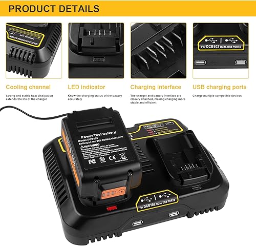 Miniatura 10 de Cargador rápido de batería de 4 puertos DCB104 para DEWALT 12V MAX, 20V MAX y FLEXVOLT 60V MAX estación de carga de batería de iones de litio (con 2
