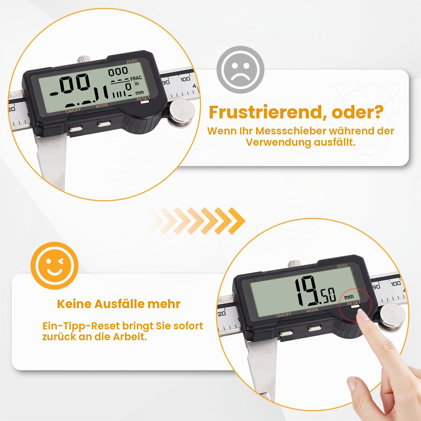 HARDELL Digitaler Messschieber 150 mm wiederaufladbar, LCD Display mit Reset-Funktion, Edelstahl, mm/Zoll/Bruch umschaltbar, Auto-Off, für Heimwerker, Hausgebrauch & 3D-Druck