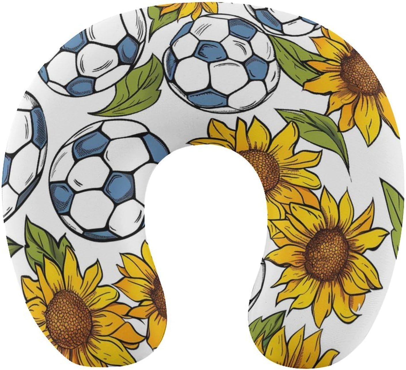 Sunflowers Soccers Funny Travel Pillow U Shaped Memory Foam Neck Pillows Portable for Flight Car Home Office