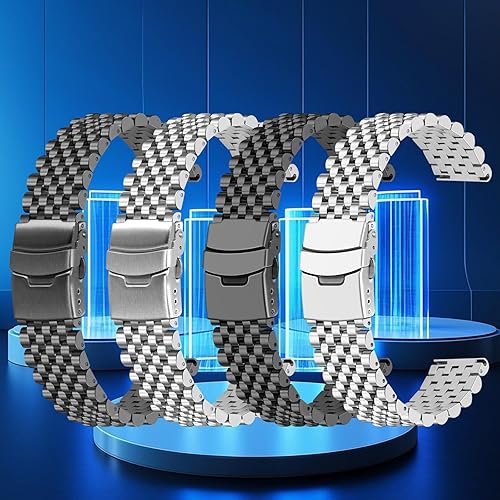 Miniatura 7 de Juntan Correa de reloj de acero inoxidable de 0.78 pulgadas, 0.86 pulgadas, 7 medias cuentas pulidas cepilladas, correas de reloj para hombres y
