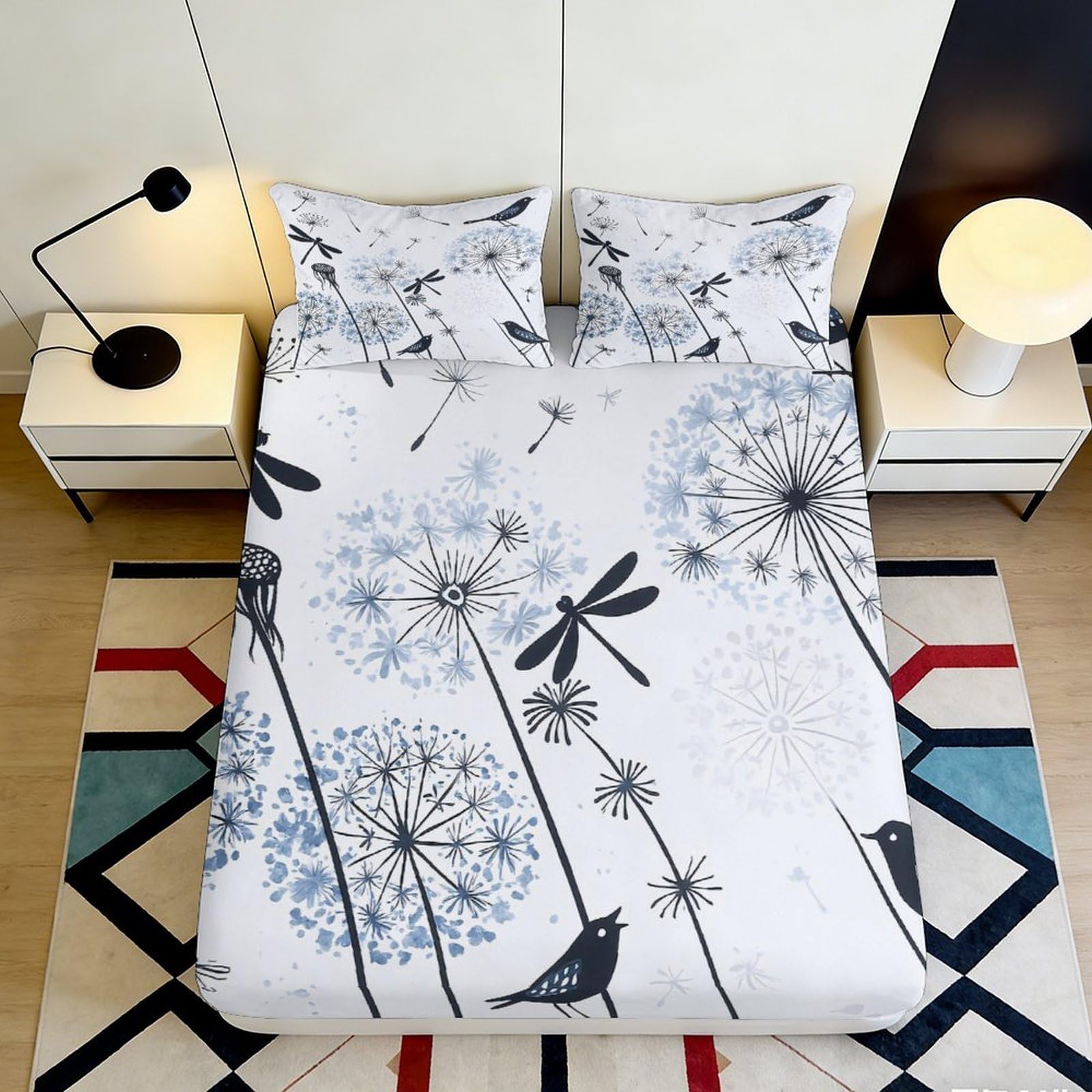 Jqzkxnhpbr Style-9 3D Printed Dandelion Dragonfly Fitted Sheet Microfiber Soft Bed Cover For Bedroom Dorm Mattress Protection Decor 90X200x25cm