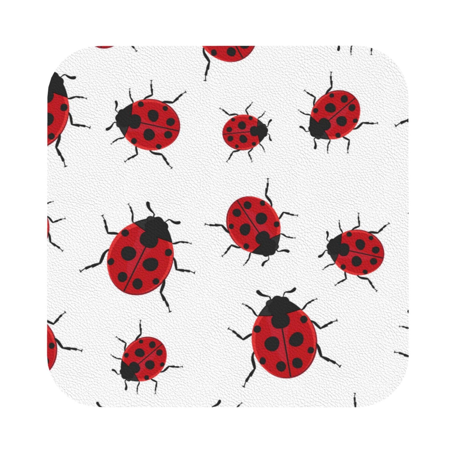 ladybug PU Leather Coasters Set of 6 Square Drink Coasters