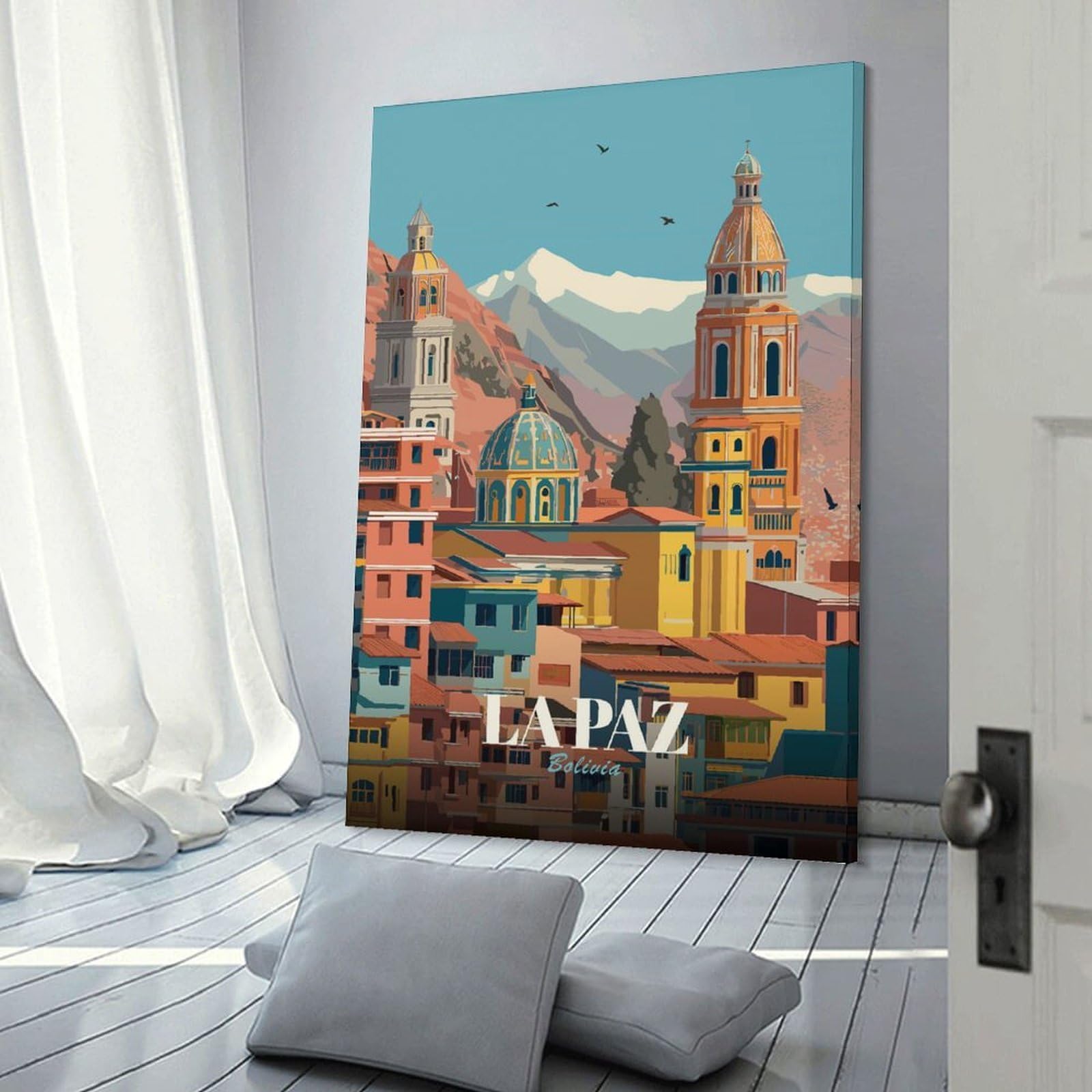 Junmoney La Paz, Bolivia Cityscape Illustration Home Decor Wall Art, 24x36inch(60x90cm), for Home, Office, Studio Or Guest Room, An Adaptable Decor Piece for Home Use