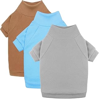 Paquete de 3 suéteres de forro polar para mascotas, sudadera suave y cálida con cuello alto para perros pequeños, suéter para cachorros, suéter para niños y niñas (gris, azul + café, XS)